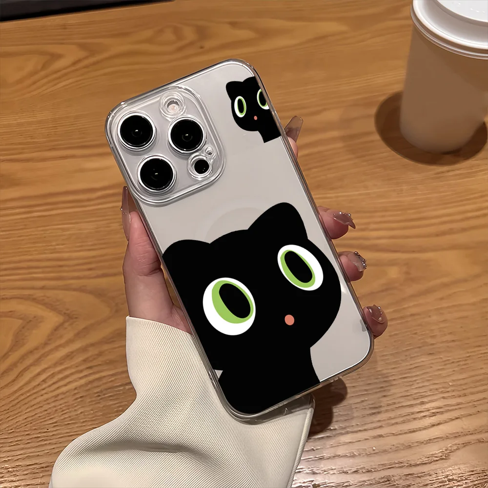 Простой Черный удивительный котенок для IPhone 16 15 14 13 12 11 Pro Max Plus прозрачный