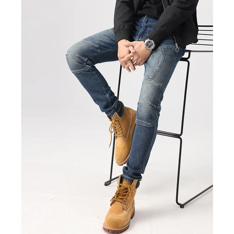 Streetwear Men 2022 New Pattern Recreational Blue Pants Elastic Force Straight Cylinder Self-cultivation Jeans Autumn Female