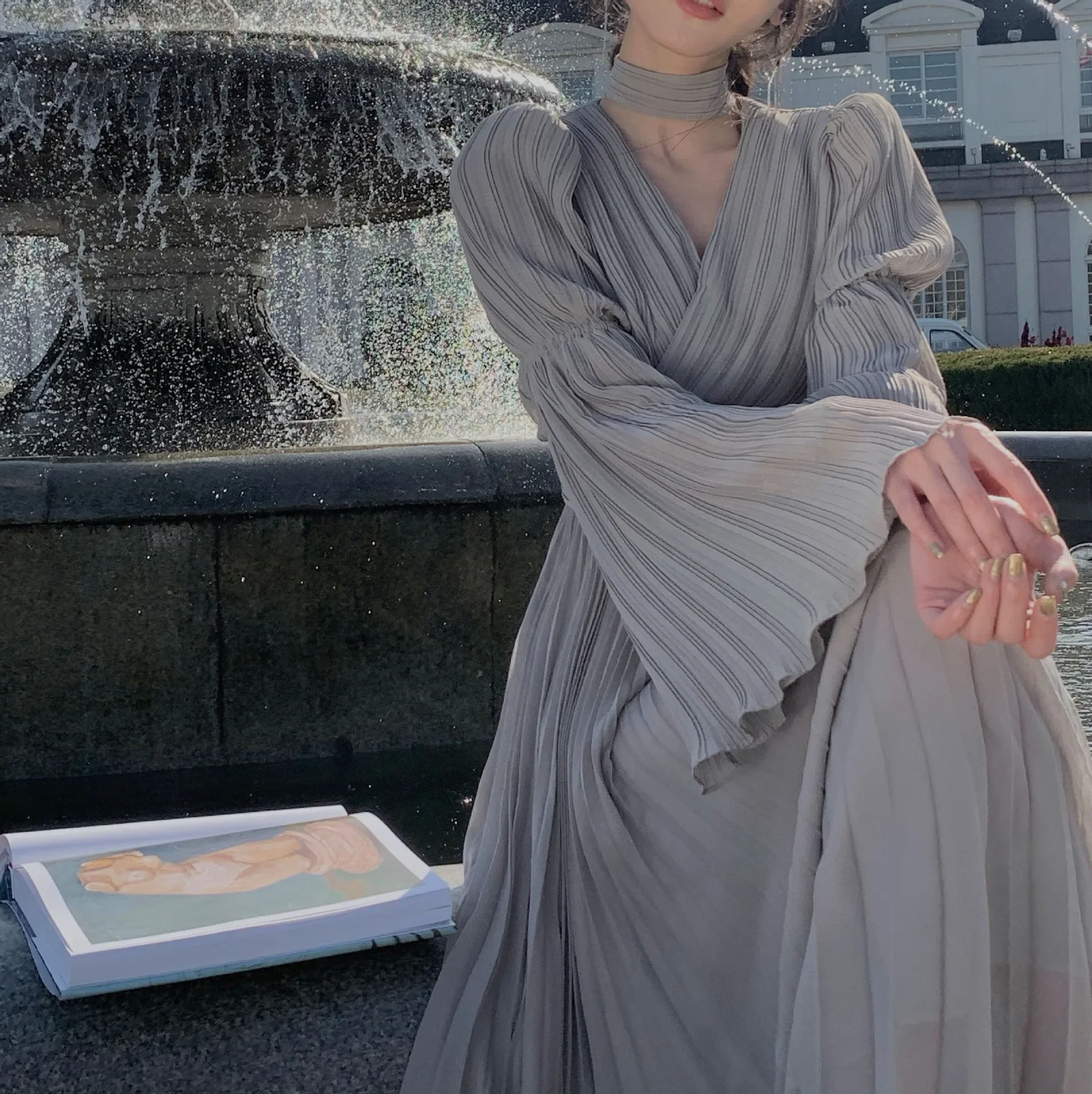 Женское шифоновое платье с V-образным вырезом элегантное белое длинное винтажное