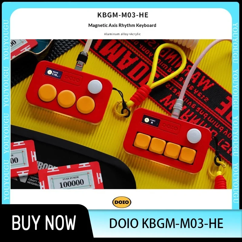 Фото DOIO KBGM-M03-HE Низкопрофильная магнитная клавиатура из алюминиевого сплава, 4-клавишная игровая клавиатура, 3-клавишная мини-портативная клавиатура для OSU/DJMAX/Muse Dash/EZ2ON №1