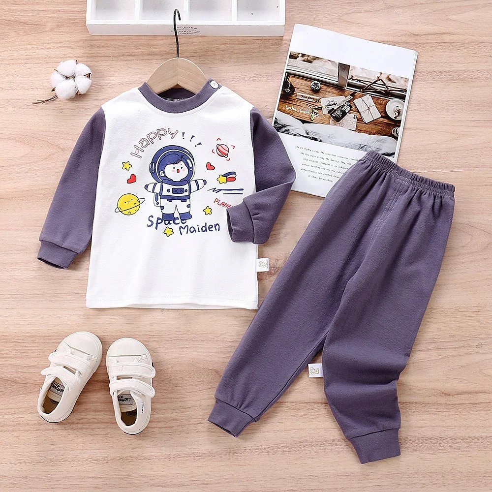 Autumn Kid Cartoon Pajamas Set Boy Long Sleeve Casual Sleepwear 0-6Y Young Child Clothes Spring Girl Cotton Tops Trousers Outfit