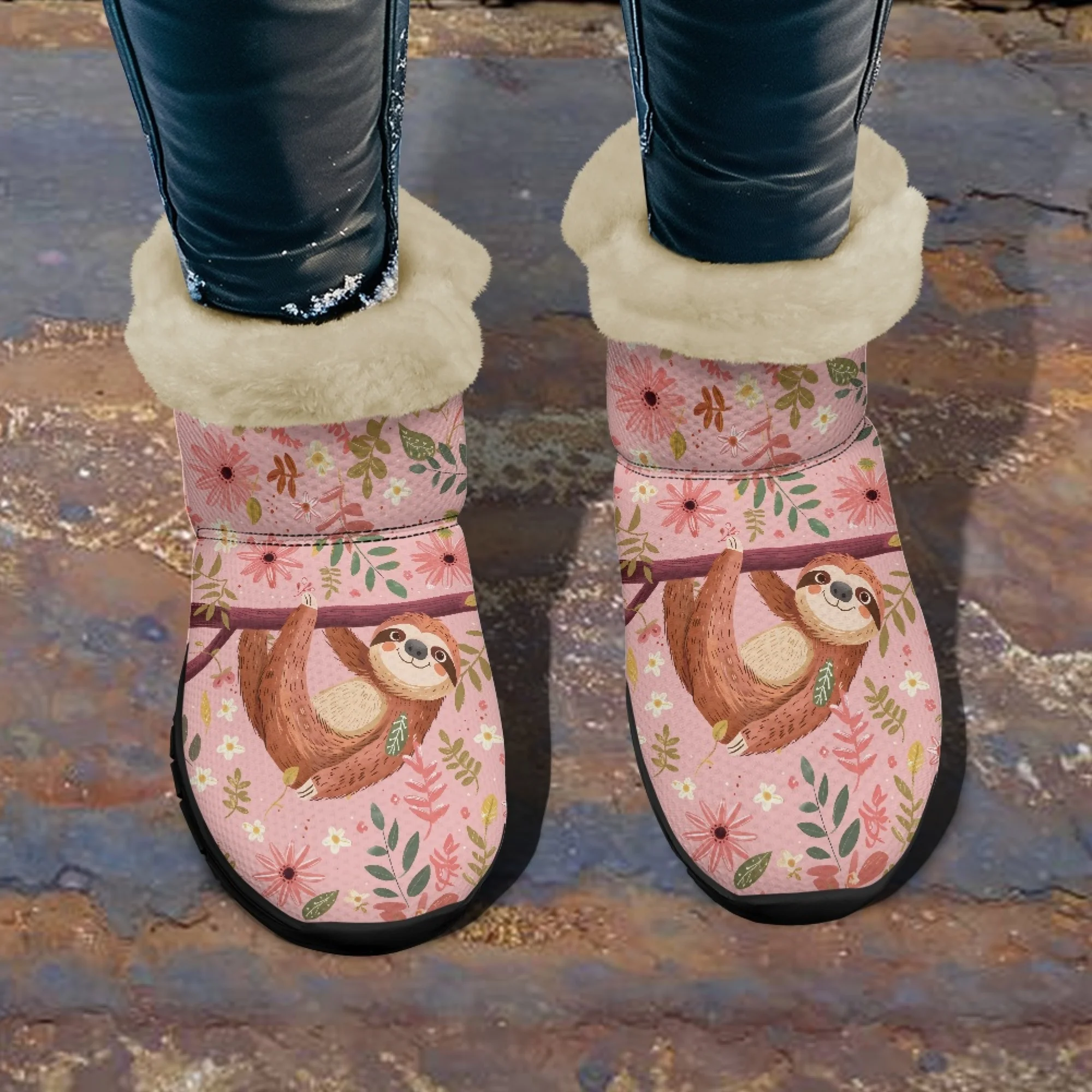 INSTANTARTS/теплые нечеткие зимние ботинки с милым рисунком ленивца женская зимняя