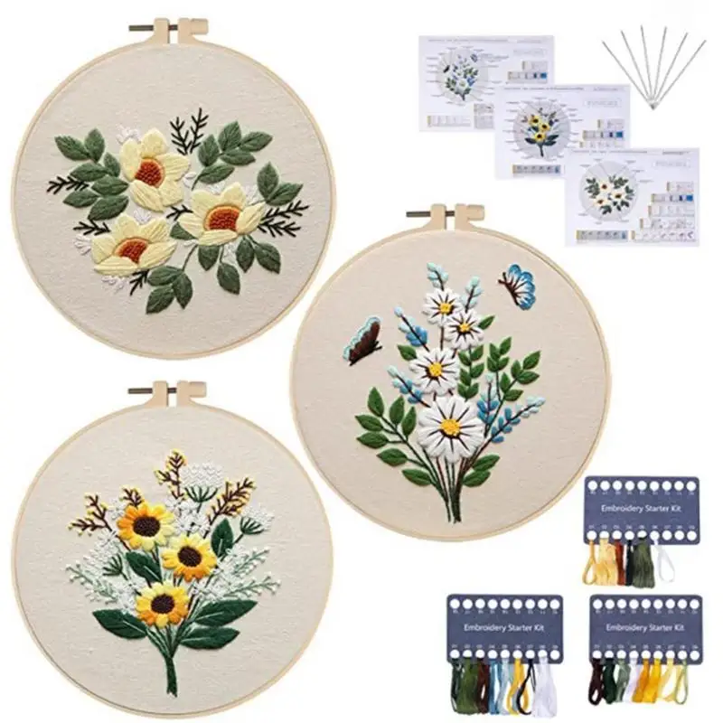 

Cross Stitchs Set Cross Stitchs Kits Wooden Embroidery Hoops Threads And Needles Set Needlepoint Kit For Adults Kids