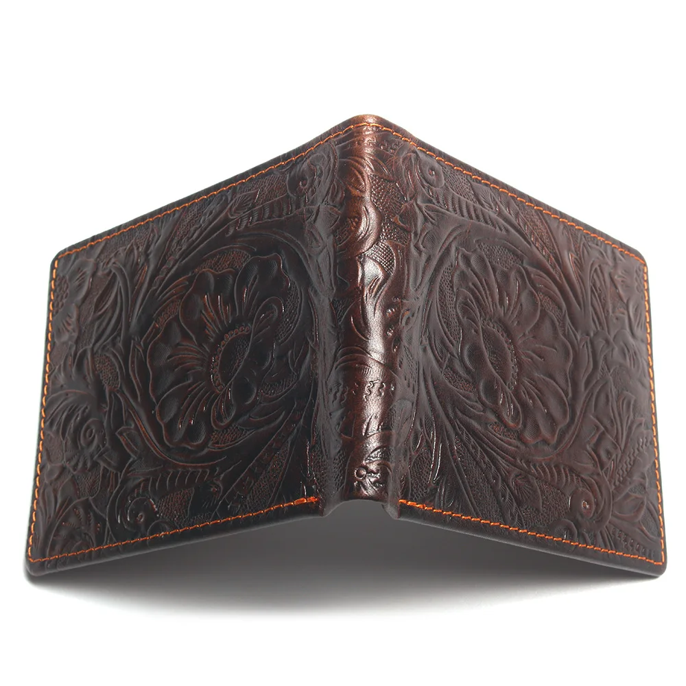 Кошелек мужской из натуральной кожи с объемным цветочным узором |
