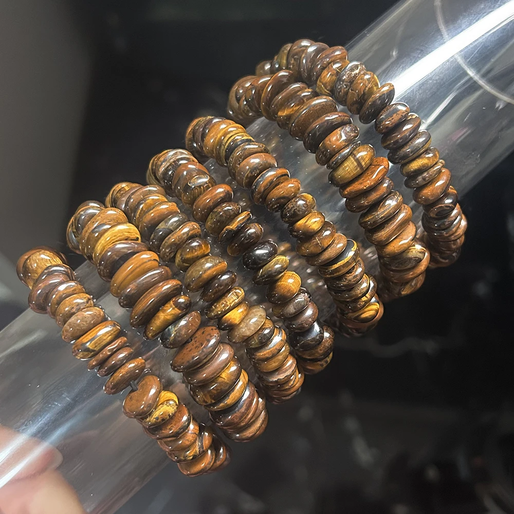 Натуральный желтый браслет с тигровым глазом нерегулярные бусины-рондели размер
