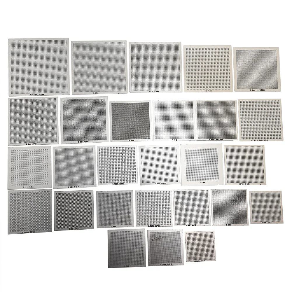 

27PCS Universal BGA Reball Reballing Rework Net Stencil Directly Heat Parts Kit Hot Air Machine Heated Soldering Consumables