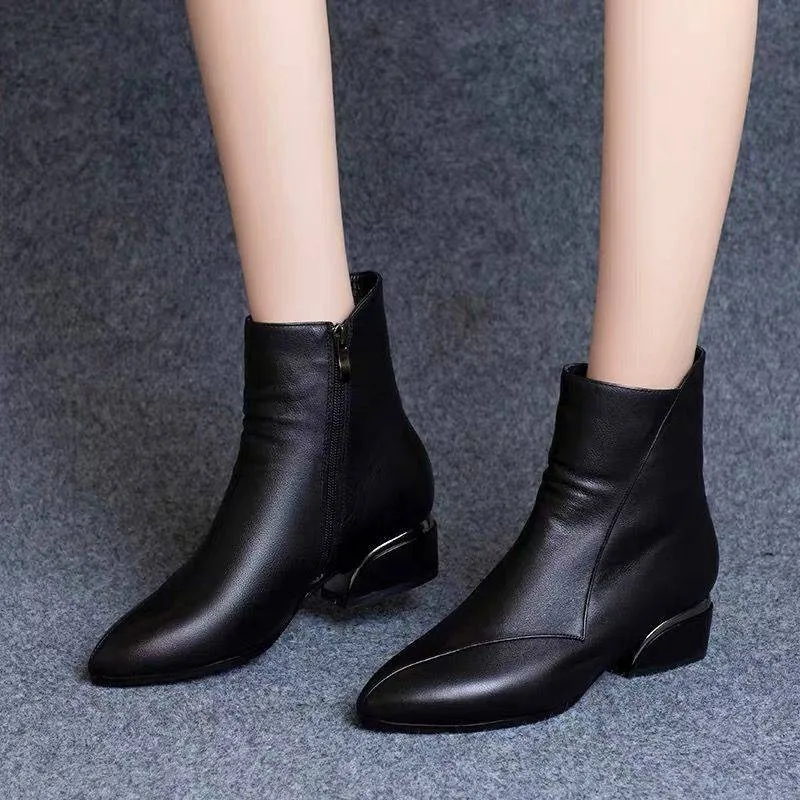 

COOTELILI 2022 New Fashion Boots Zip Women's Shoes Boots Casual Shoes Woman Pointed Toe Ladies Shoes 4cm Heel Plus Size 39 40 41