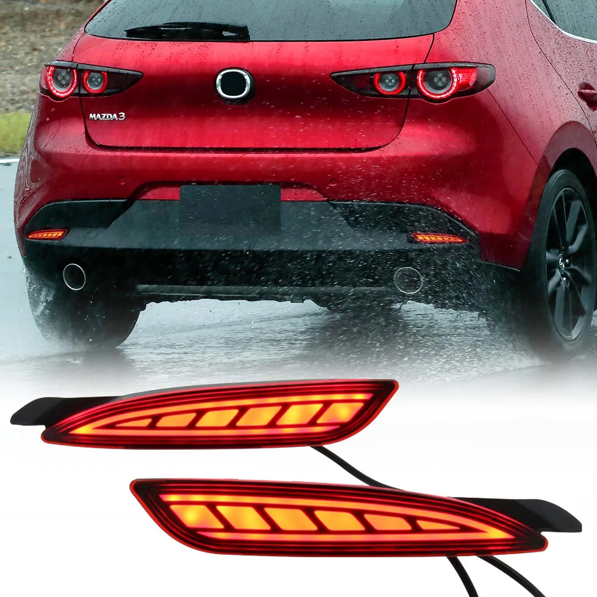 

2PCS Rear Bumper Reflector Light For For Mazda 3 Axela 2019 - 2020 Hatchback With 3 Function DRIVING+TUNNING+BRAKING