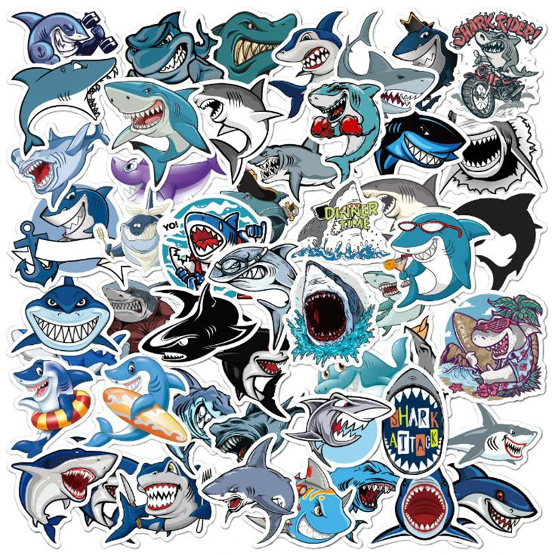 

50Pcs Cute Animal Shark Stickers Laptop Skateboard Luggage Guitar Stickers Toys