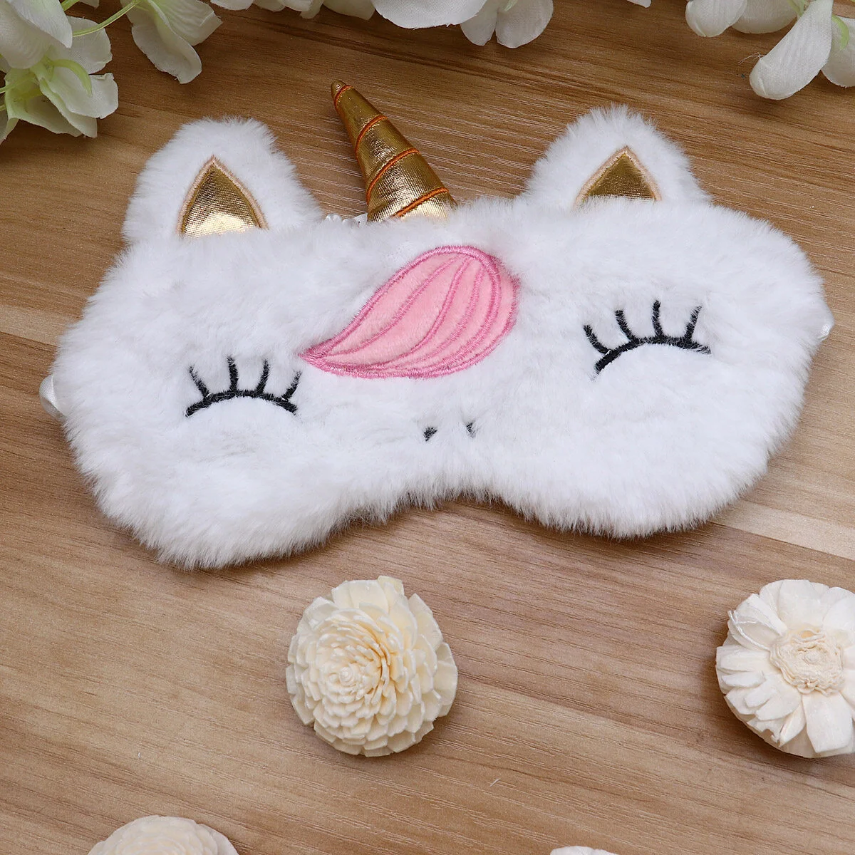 

Rest Sleep Masks Funny Plush Unicorn Sleep Sleep Masks for Hotel Home Travel Trip (Golden Horn Pattern)