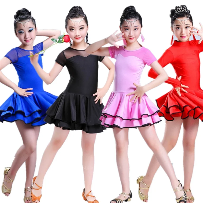 

Dancing Dresses for Kids Salsa Tango Tutu Skirts Children Latin Dance Dress for Girls Short/Full Sleeve Vestidos Dance Costume