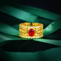vintage aesthetic gold color ring for women imitated red gemstone luxury ring fine retro party jewelry mother%e2%80%99s day gifts