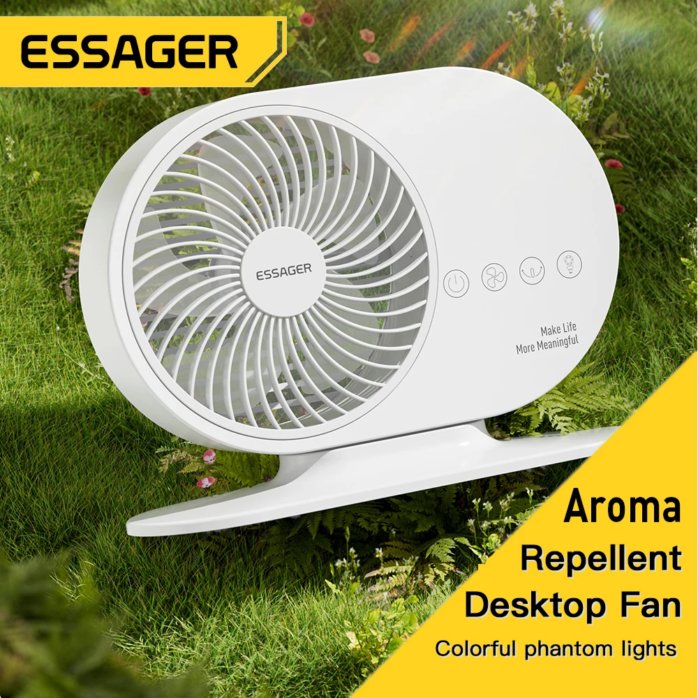 

Essager RGB USB Desk Aromatherapy Fan 3Speed 4000mAh Portable Quiet Cooling Intelligent Voice Control Fan For Home Office Travel