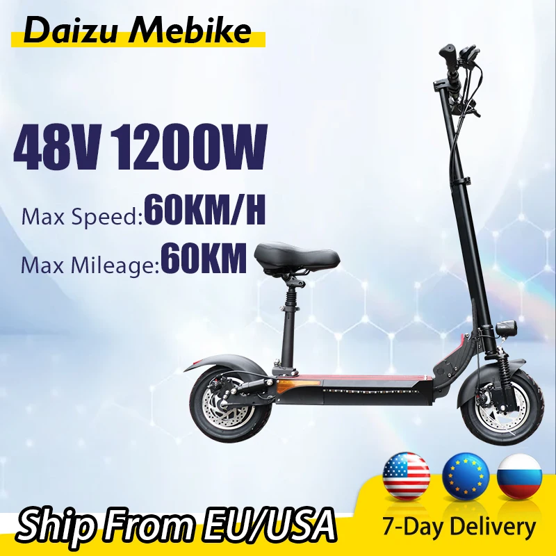 

US Stock Electric Scooter 1200W with Seat Electric Scooter 60 km/h High Speed 10inch Tires Electric Kick Scooter 60km Long Range