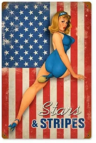 

Vintage Stars & Stripes Pin Up Girl Sexy Girl Man Cave Metal Tin Sign Home Bar Kitchen Restaurant Wall Deocr Plaque Signs
