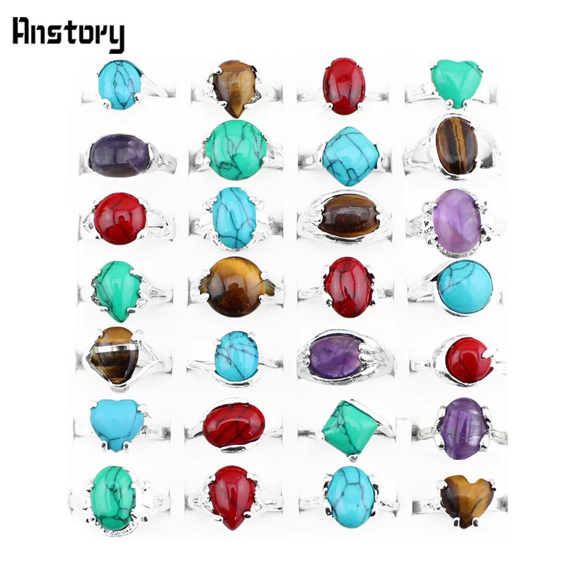 Модные украшения оптовая продажа лот 10 шт. Посеребренная смешанный Дизайн камень