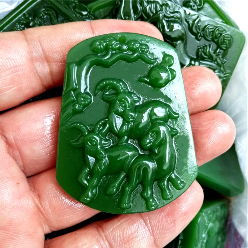 

Natural Green Hand Carved Sheep Jade Pendant Fashion Boutique Jewelry Men's and Women's Sanyangkaitai Necklace Gift Accessories