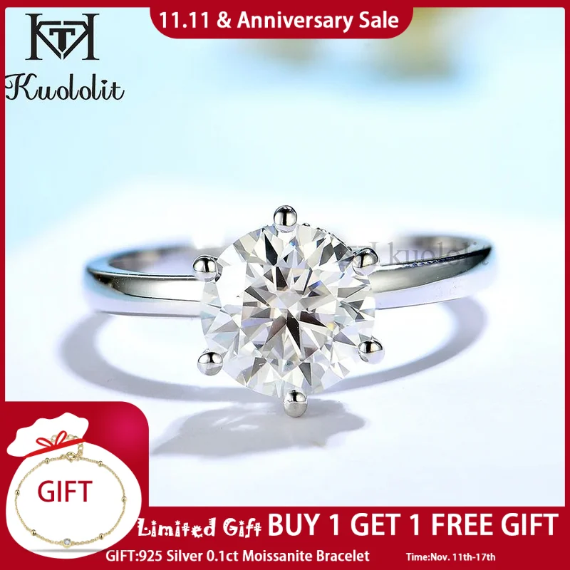 

Kuololit 2T Round Moissanite 18K 14K 10K 585 White Gold Ring for Women D/VVS Solitaire Luxury Hide Halo Ring for Engagement New
