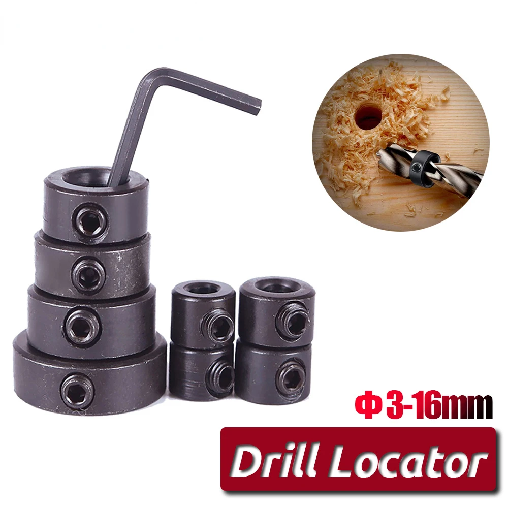 

8pcs Woodworking Drill Locator 3-16mm Shaft Depth Stop Collars Ring Positioner Drill for Wood Drill With Hexagon Wrench Bit Tool