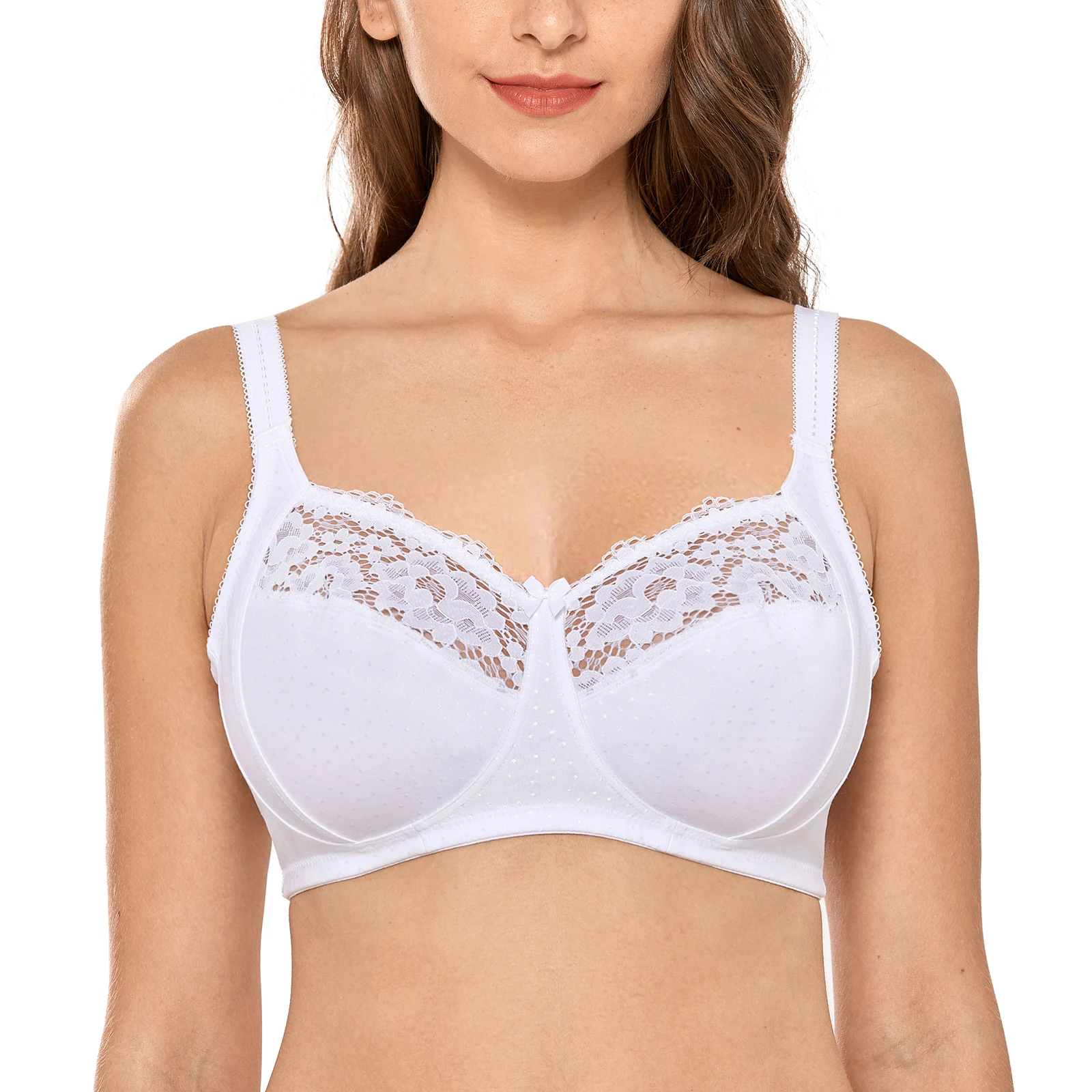 Women's Full Coverage Lace Wireless Non-padded Cotton Bra Comfort Bralette Black White Beige 36-48 C D DD E F G