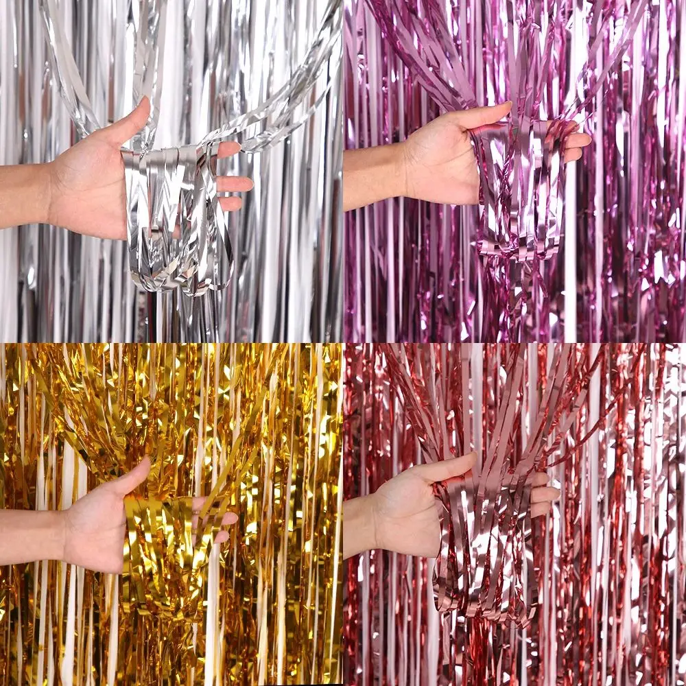 

2x1M Party Backdrop Decoration Metallic Glitter Foil Tinsel Fringe Curtain Bachelorette Birthday Wedding New Year Decor Supplies