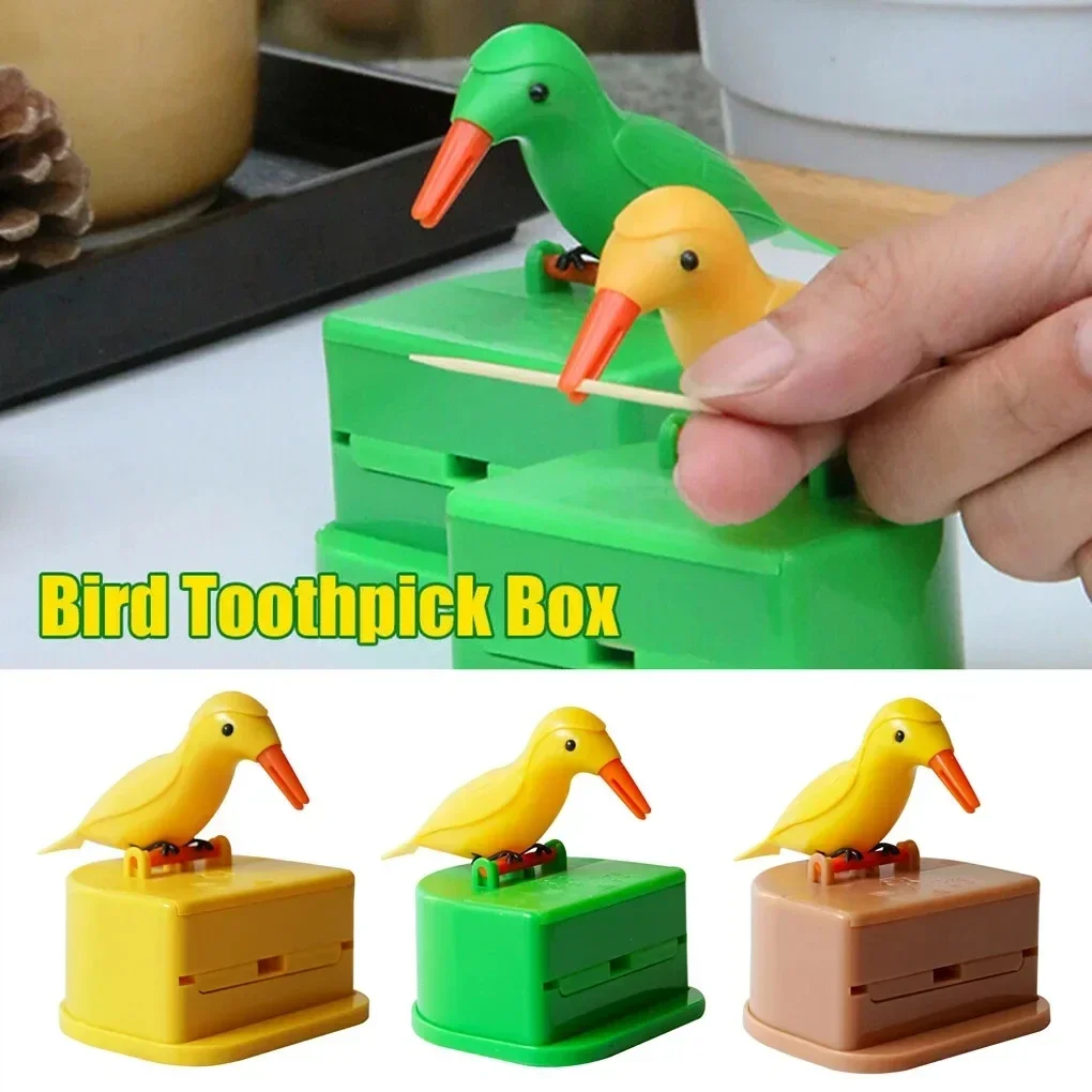 

Small Bird Toothpick Container Automatic Dispenser Bird Shape Toothpick Holder Storage Box Creative Organizer Home Decoration