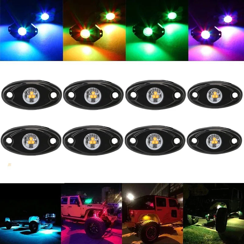 กันน้ำ8 LED Rock Light Underglow ไฟสำหรับ4X4 SUV ATV UTV Buggy อุปกรณ์เสริมรถ RGB Off แผนที่ Neon Accent Light Kit