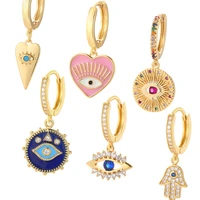 heart and turkish evil blue eye earrings for women real gold color zircon hoop earring new fashion korean dangle earrings