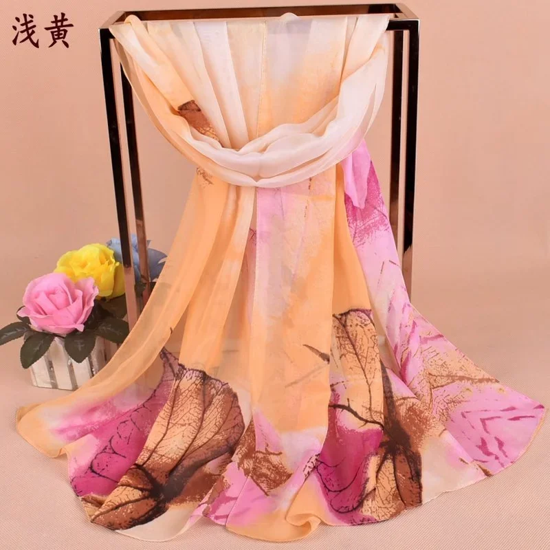 Высокое качество женские шарфы новый лист печатных шифоновый шарф платок шали и