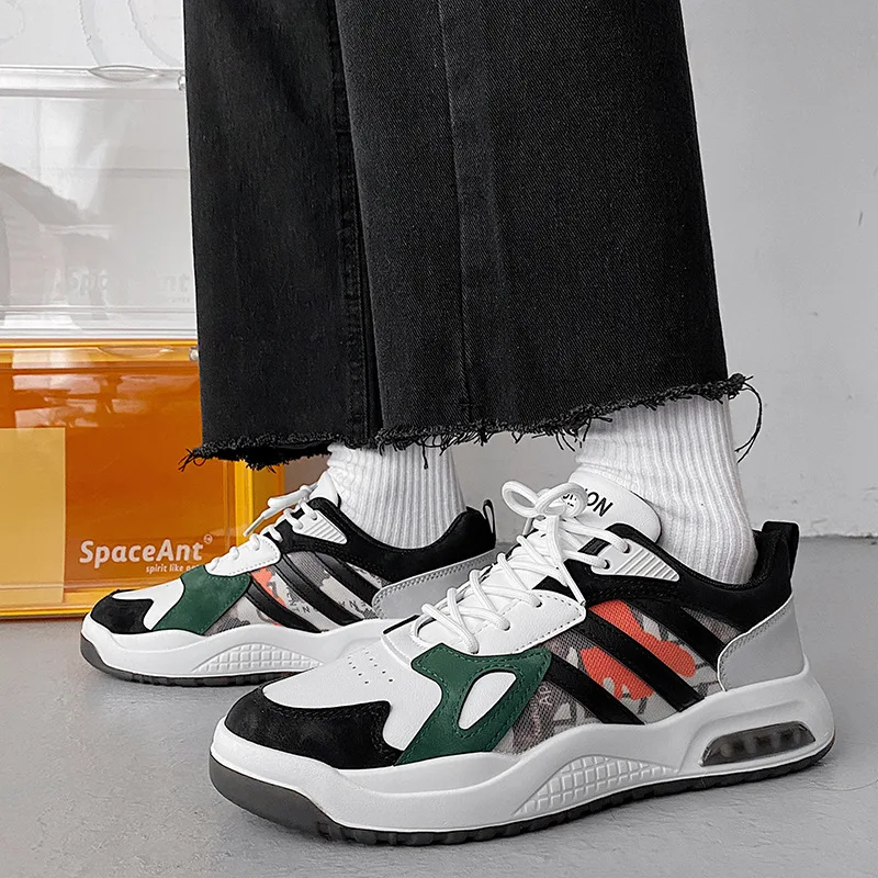 

Новинка Весна 2022, сетчатые повседневные спортивные туфли для папы, повседневные кроссовки из кожи и сетки для скейтборда, универсальные дыш...