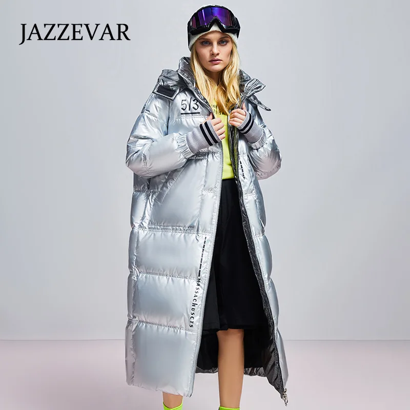 JAZZEVAR Bright Face Laser Couples with The Same Down Jacket Winter 2022 Classic Hooded Design Loose Wash Free