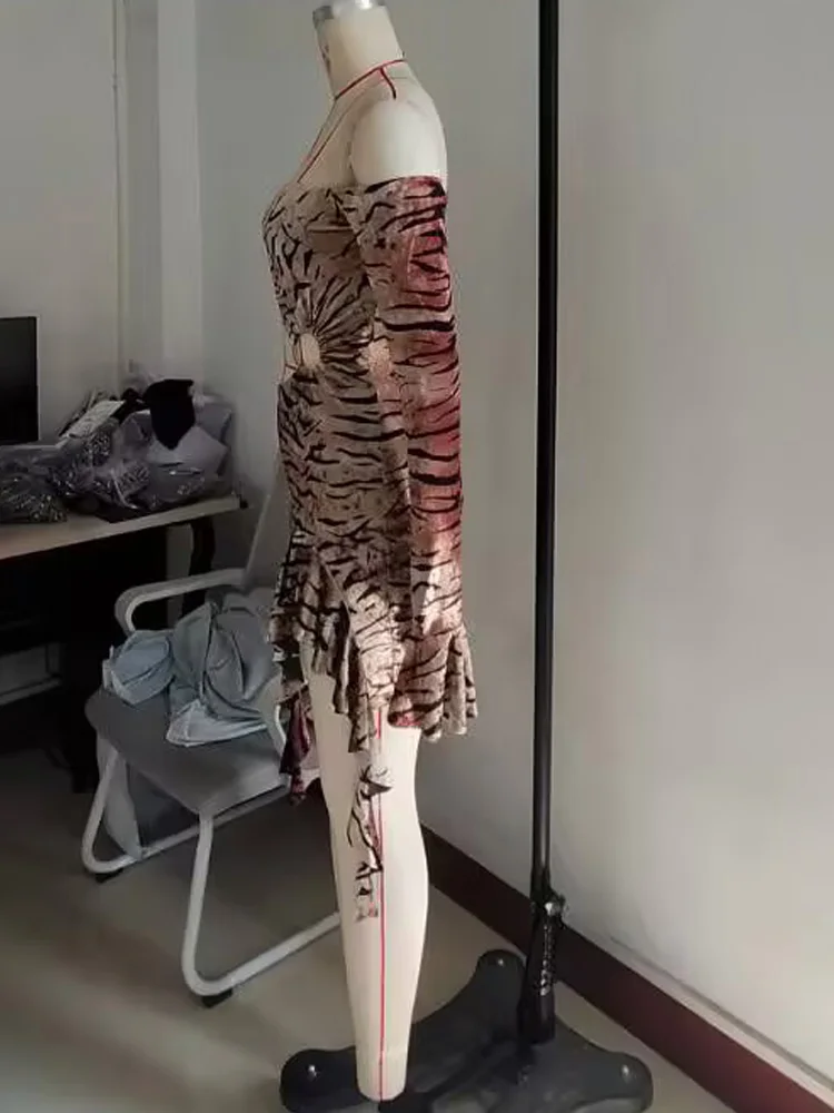 Beyprern красивое платье мини с принтом тигра оборками диких животных вырезами