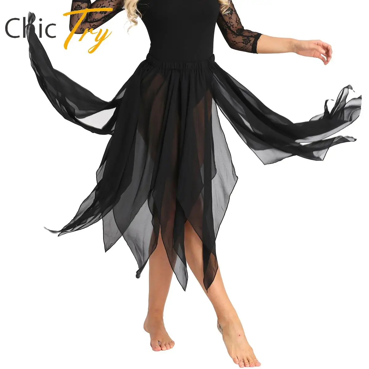 

Women Belly Dance Skirt Side Split Asymmetric Chiffon Skirt Leotards Jazz Latin Ballroom Performance Dance Costume