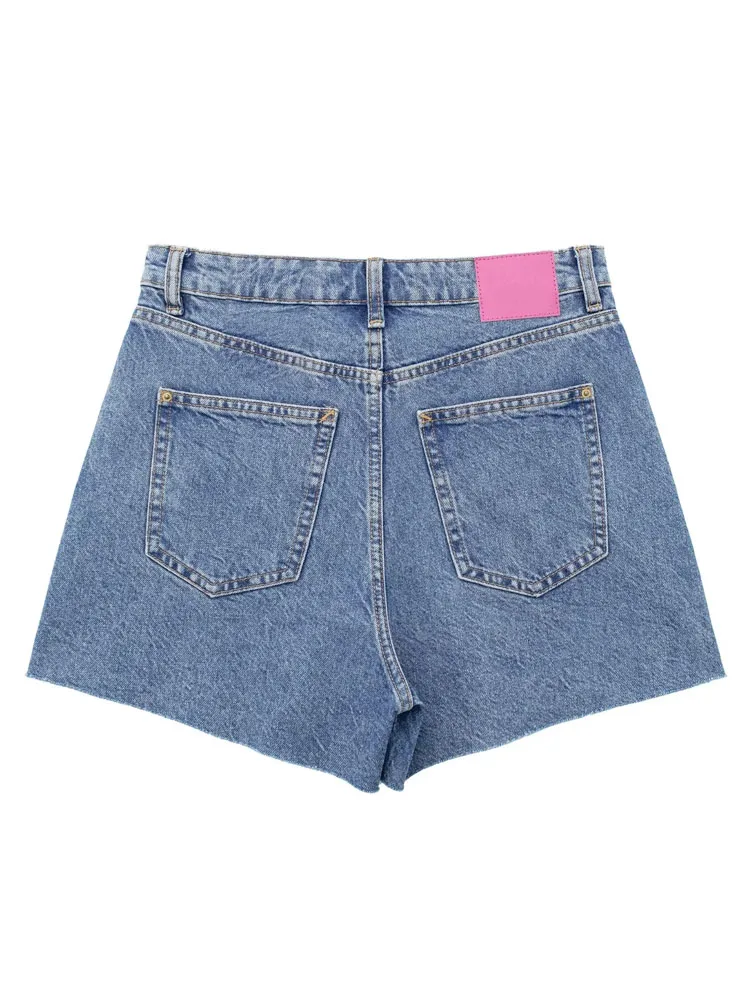 PAILETE Women 2023 fashion with pockets denim shorts vintage high waist zipper fly female short pants mujer