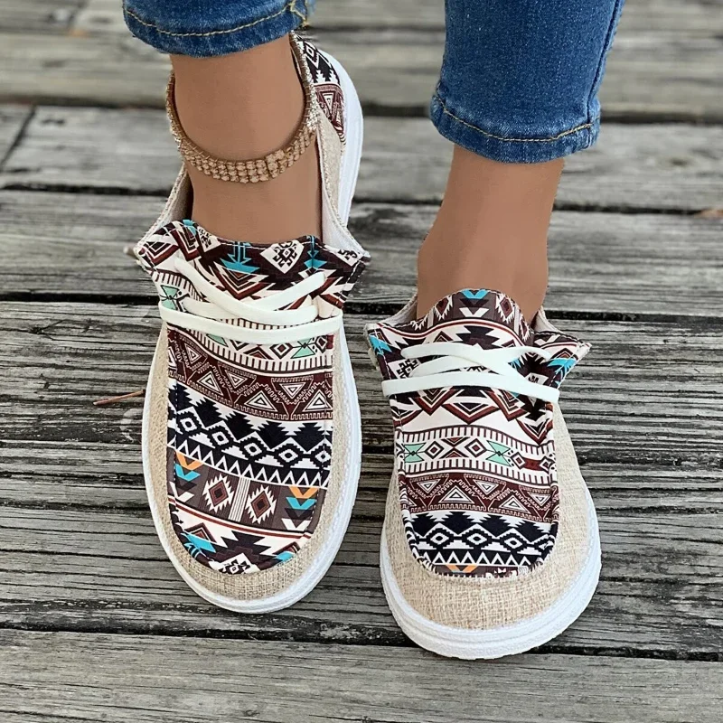 Мокасины lona con cordones para Mujer Zapatillas planas informales zapatos deportivos clásicos a la moda