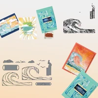 2022 new ocean waves cutting dies clear silicone stamps diy paper greeting card scrapbooking coloring decoration embossing mold