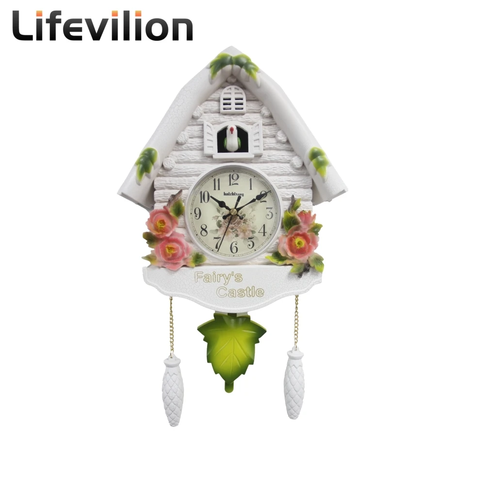 Wall Clock Bird House Day Time Hourly Alarm Clocks Nordic Pendulum Wall Watch Decorations For Kids Home Living Room