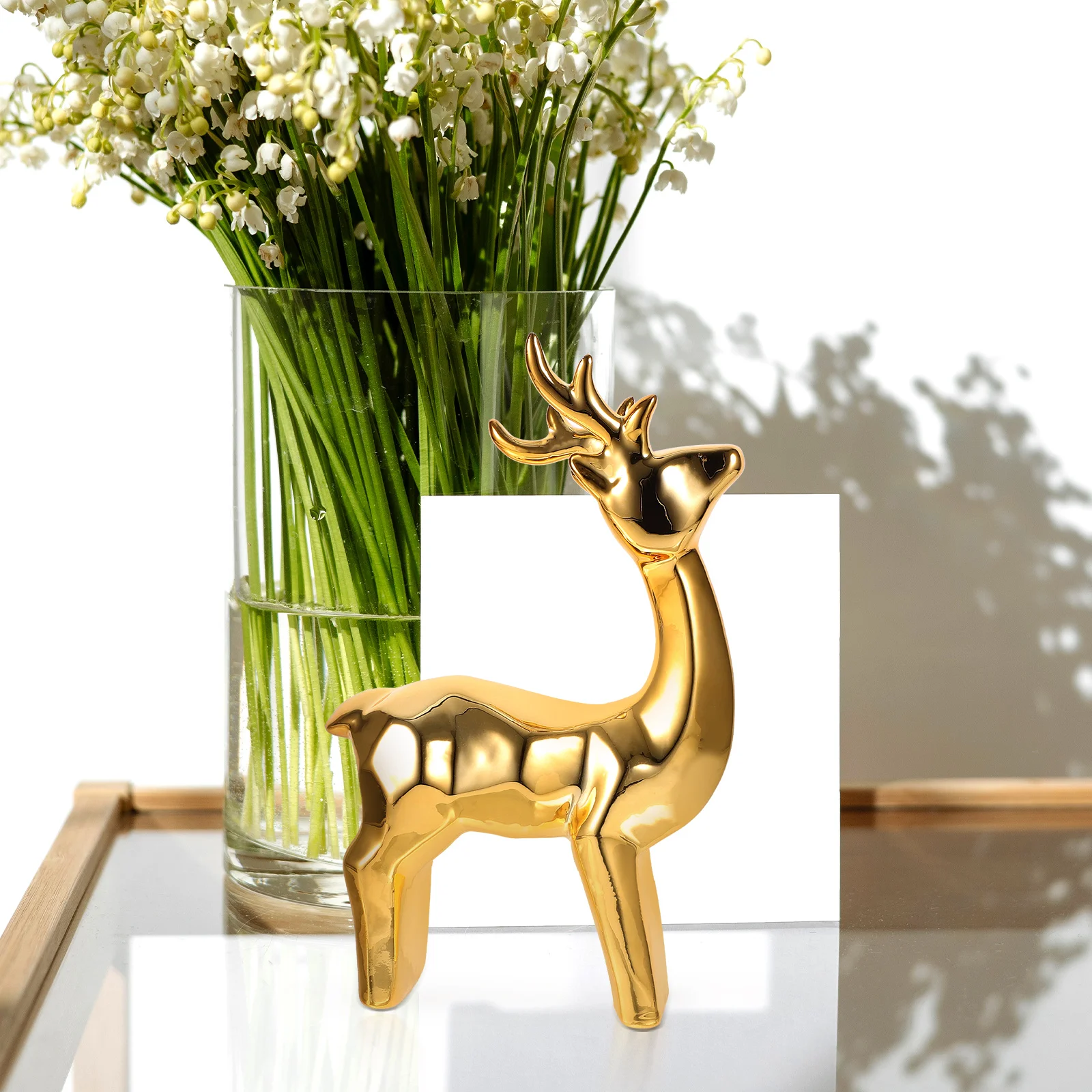 

Ceramic Deer Ornament Tabletop Decor Home DIY Bonsai Animal Statue Craft Figurines Statues Decorations Porch