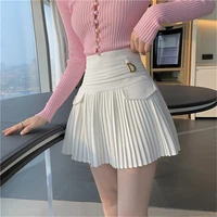 simple easy matching korean style a line skirt women summer casual solid color high waist mini skirt 2022 pleated bust skirt