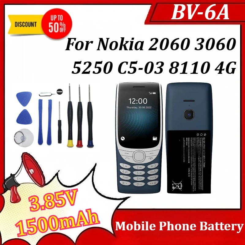 Фото Аккумулятор для мобильного телефона BV-6A 3.85V 1500mAh для Nokia 2060 3060 5250 C5-03 8110 4G +Инструменты №1
