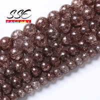 smoky glass round loose beads natural snow cracked quartz crystal beads for jewelry making diy bracelet handmade 6 8 10 12mm 15