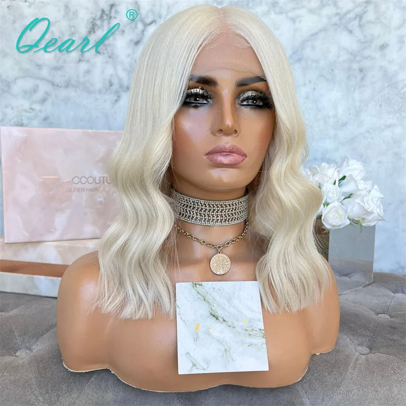 HD Natural Loose Wavy Human Hair Wig Sale Icy White Blonde Lace Frontal Wigs 13x4 Pre Plucked Hairline with Baby Hairs Qearl