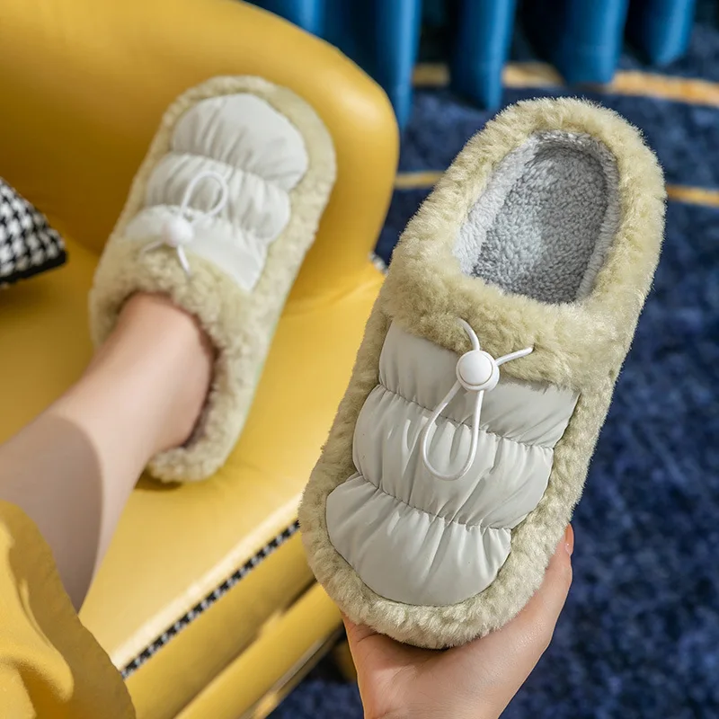 

WDZKN Women Winter Home Cotton Shoes Thick Plush Warm Slippers Round Toe Slip On Comfort Non-slip Indoor Flat Slippers Slides