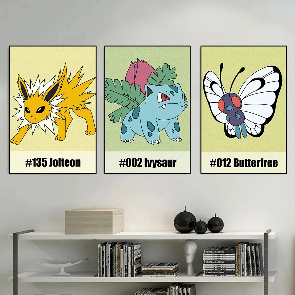 

Pokémon Poster Cartoon Anime Vaporeon Lvysaur Caterpie Metapod Clefable Meowth Pokemon Poster Wall Art Room Decoration Painting