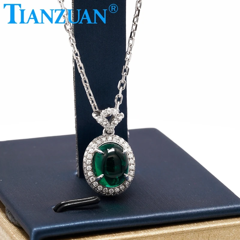 New 8x10mm Pendant Oval Shape Muzuo Green Lab Grown Emeralds 925 Silver 10K 14K 18K Jewelry Necklace For Women Gift Fine Jewelry