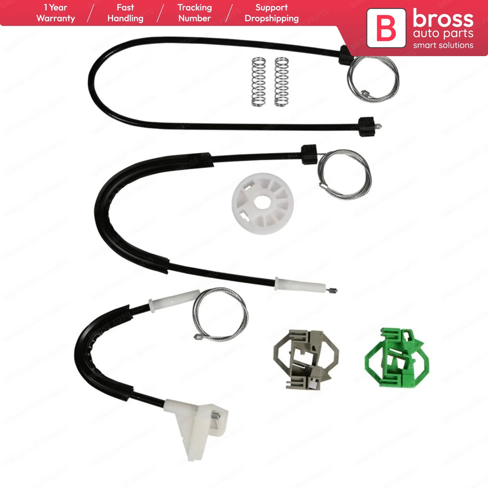 

Bross Auto Parts BWR483 Electrical Power Window Regulator Repair Kit Front Left Door 6 K4837401 for Seat Cordoba Ibiza Inca MK1