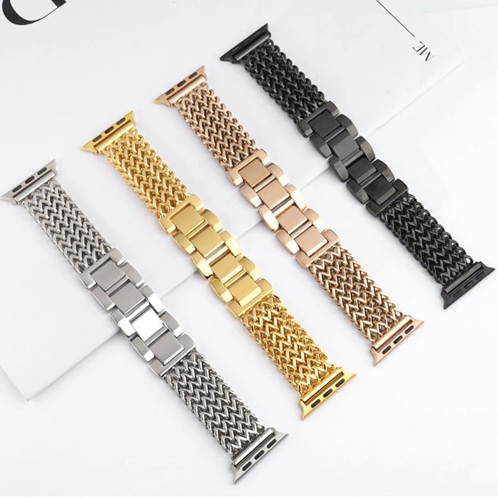Braided Metal Bracelet For Apple Watch Ultra Band 49MM 41MM 45MM Women Heart-shaped Chain 44MM For Iwatch7 6 5 4 Stainless Steel