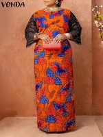 vonda women 34 sleeve sundress 2022 vintage printed holiday maxi dresses fashion crochet patchwork party dress casual vestido