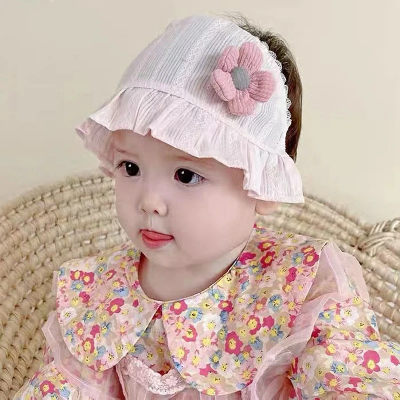 

Cute Summer Lace Flower Newborn Baby Hat Princess Girl Infant Solid Color Soft Bonnet Cap Toddler Breathable Sunscreen Cap