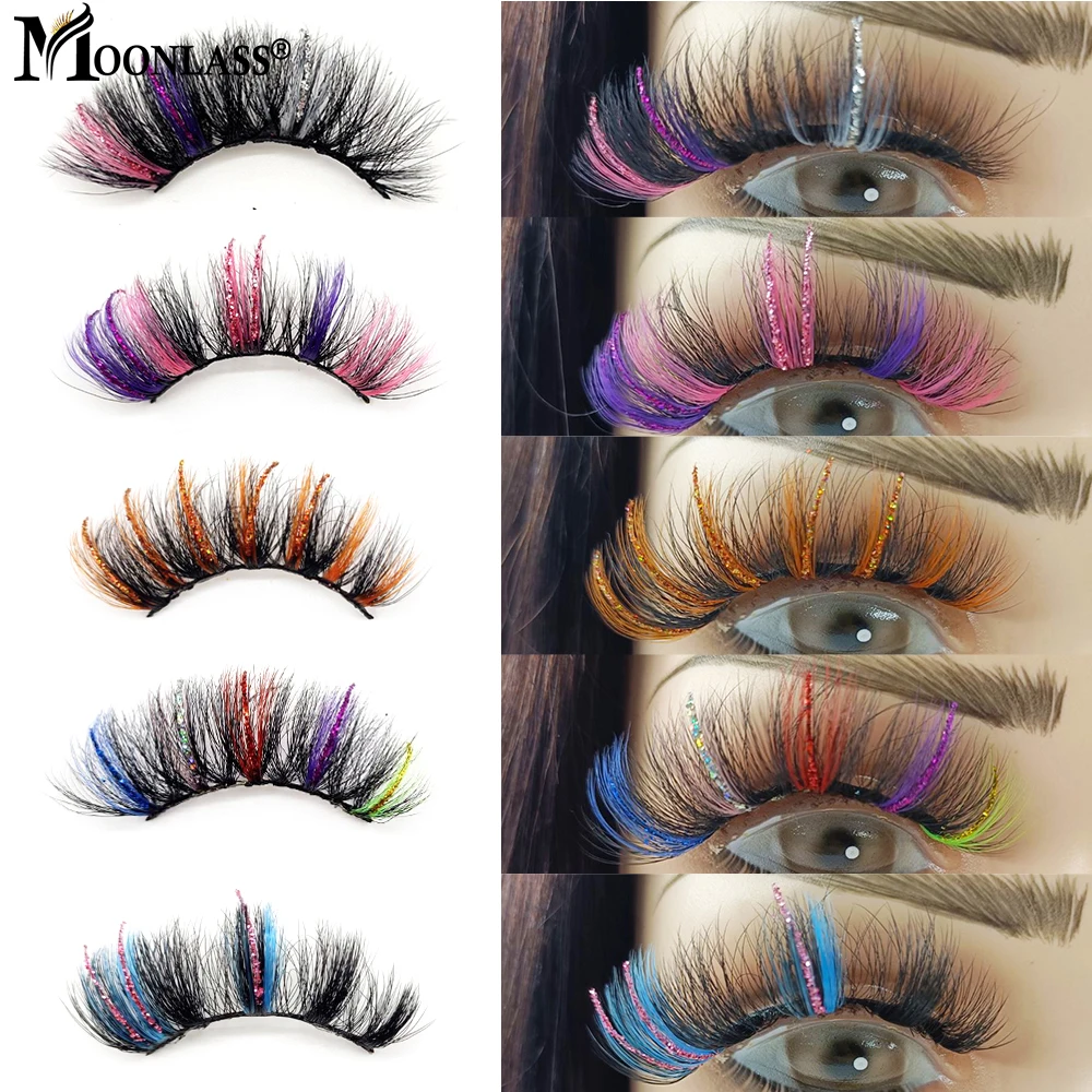 Ed Mink Lashes For Party Fluffy Soft Colorful Cilias Handmade False Eyelashes With Tray